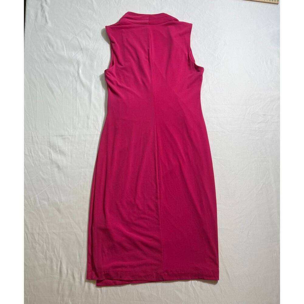 DONNA KARAN Barbie‑Pink Faux Wrap Dress With Matte Gold Buckle No Size Maybe XS - Picture 3 of 16